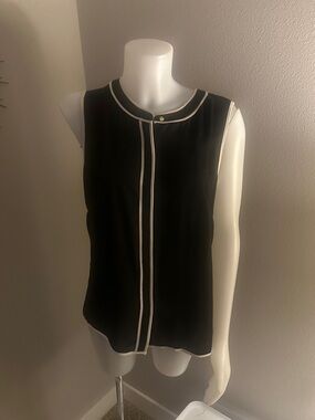 Liz Claiborne Black Sleeveless Top with White Trim
